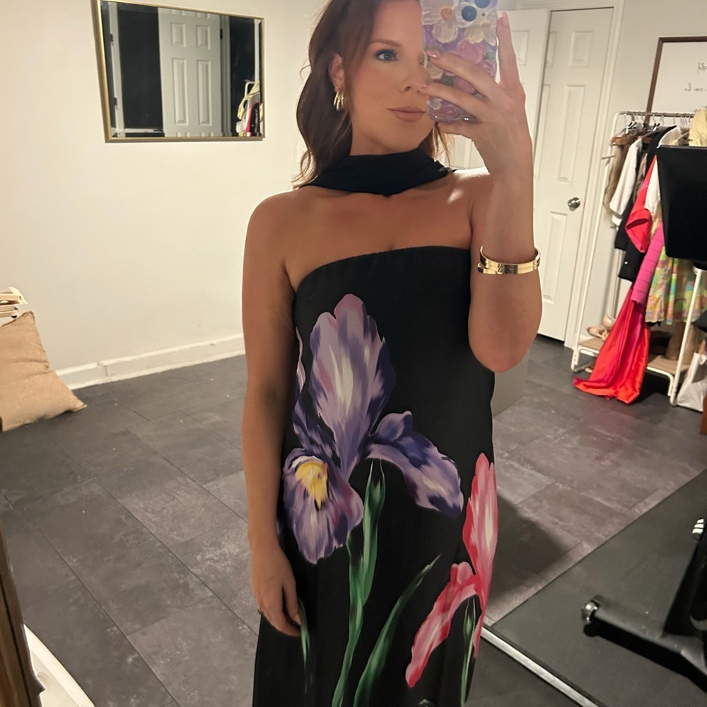 Show Me Your MuMu Black Strapless Dress with Floral Design